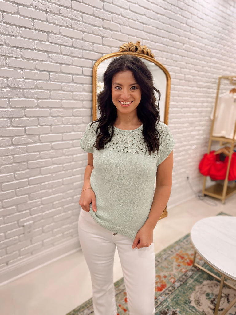 Eyelet Mint Knit Top