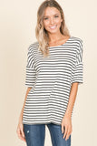 BOMBOM S-XL-Striped Round Neck T-Shirt