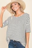 BOMBOM S-XL-Striped Round Neck T-Shirt