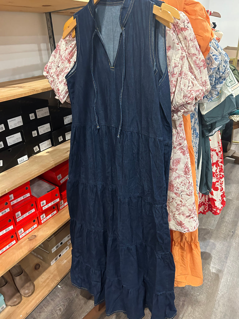 The Bella Chambray Maxi-Dark Wash