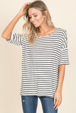 BOMBOM S-XL-Striped Round Neck T-Shirt