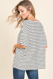 BOMBOM S-XL-Striped Round Neck T-Shirt